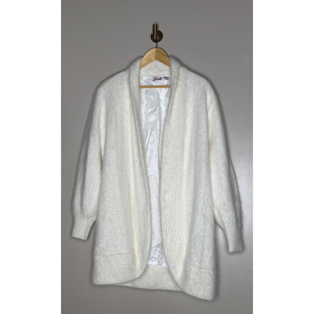 Jamie Vintage Ivory Angora Lambswool Blend Longline Cardigan Sweater White Med